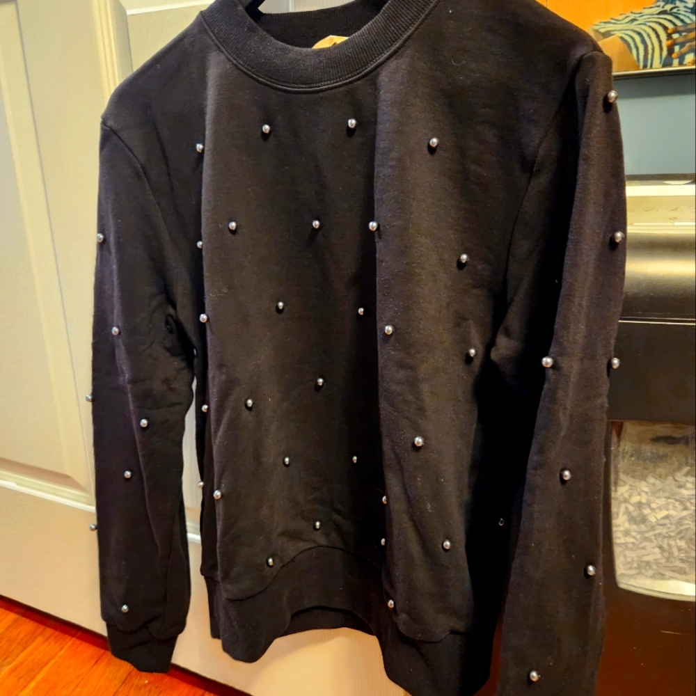H&M Black Crewneck Sweater with Studded Embellishments